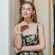 Load image into Gallery viewer, Model wears Cecile Triple Coin Pearl earrings_m donohue collection