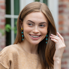 Load image into Gallery viewer, Model wears Cecile Triple Turquoise Earrings_m donohue collection