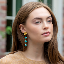 Load image into Gallery viewer, Model wears Cecile Triple Turquoise Earrings_m donohue collection