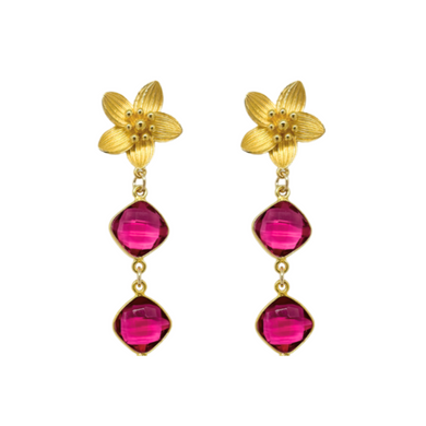Cecile Pink Quartz Double Drop Earrings
