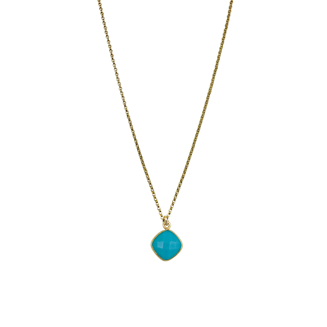 18k gold plated brass chain with small turquoise gemstone drop_m donohue collection