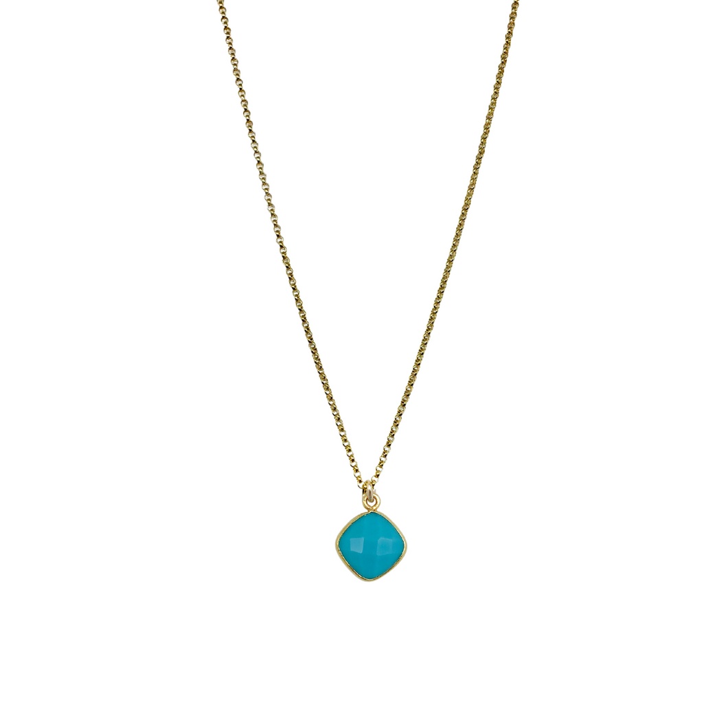18k gold plated brass chain with small turquoise gemstone drop_m donohue collection