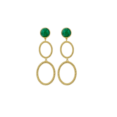 emerald gemstone post with twisted gold plated oval drops_m donohue collection