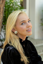 Model wearing Emerald & White Fleur Earrings_M Donohue Collection