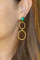 Model wearing Emerald Double French Twist Earrings_M Donohue Collection