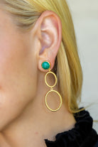 Model wearing Emerald Double French Twist Earrings_M Donohue Collection