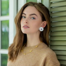 Load image into Gallery viewer, Model wears Fleur Amethyst Earrings with Remy necklace_m donohue collection