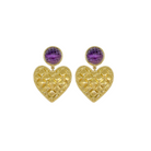 amethyst gemstone post and gold quilted heart_m donohue collection