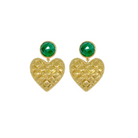 emerald green posts with gold quilted heart earrings_m donohue collection