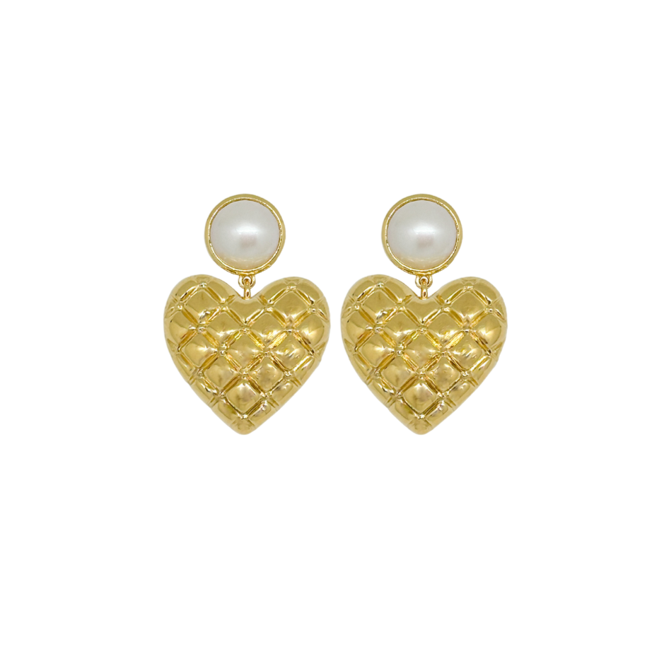 gold quilted hear and freshwater pearl earrings_m donohue collection