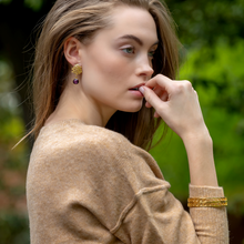 Load image into Gallery viewer, Model wears Jardin Hydrangea Purple Single Drop earring_m donohue collection