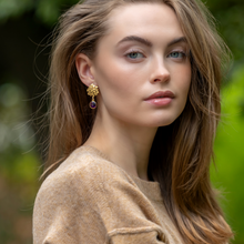 Load image into Gallery viewer, Model wears Jardin Hydrangea Purple Single Drop earring_m donohue collection