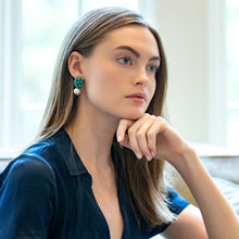 Load image into Gallery viewer, Model wears Liz Cotton Pearl Green Earrings_m donohue collection