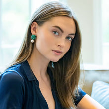 Load image into Gallery viewer, Model wears Liz Cotton Pearl Green Earrings_m donohue collection