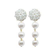 Load image into Gallery viewer, Lightweight white floral post with triple cotton pearl drop_m donohue collection