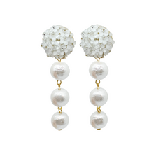 Load image into Gallery viewer, Lightweight white floral clip-on post with triple cotton pearl drop_m donohue collection