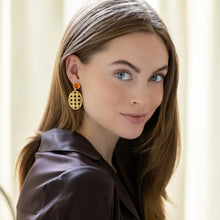 Load image into Gallery viewer, Model wears Remy Wicker Gold Oval &amp; Carnelian Gem Earrings_m donohue collection