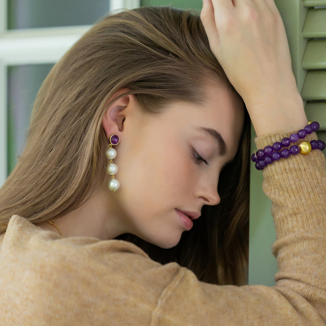 Model wears Lauren Purple Bracelet_m donohue collection