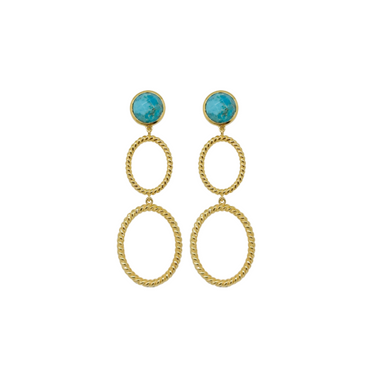 turquoise gemstone post with twisted gold plated oval drops_m donohue collection