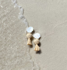 Seaside Raffia Earrings displayed at the seashore_m donohue collection