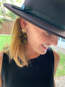 Model is wearing Riley Tortoise Earrings_m donohue collection