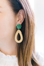 Load image into Gallery viewer, Model wears the Ava Green Rattan earring_m donohue collection