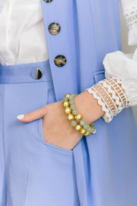 Model wears Lauren Sage Bracelet with Pamela Sage Bracelet_m donohue collection