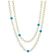 Load image into Gallery viewer, Gold plated chain with aqua gemstones and gold carabiner clasp_m donohue collection