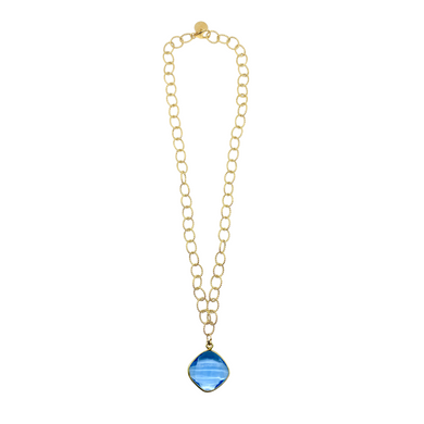 Elegant gold plated chain with faceted Blue Quartz gemstone drop_m donohue collection