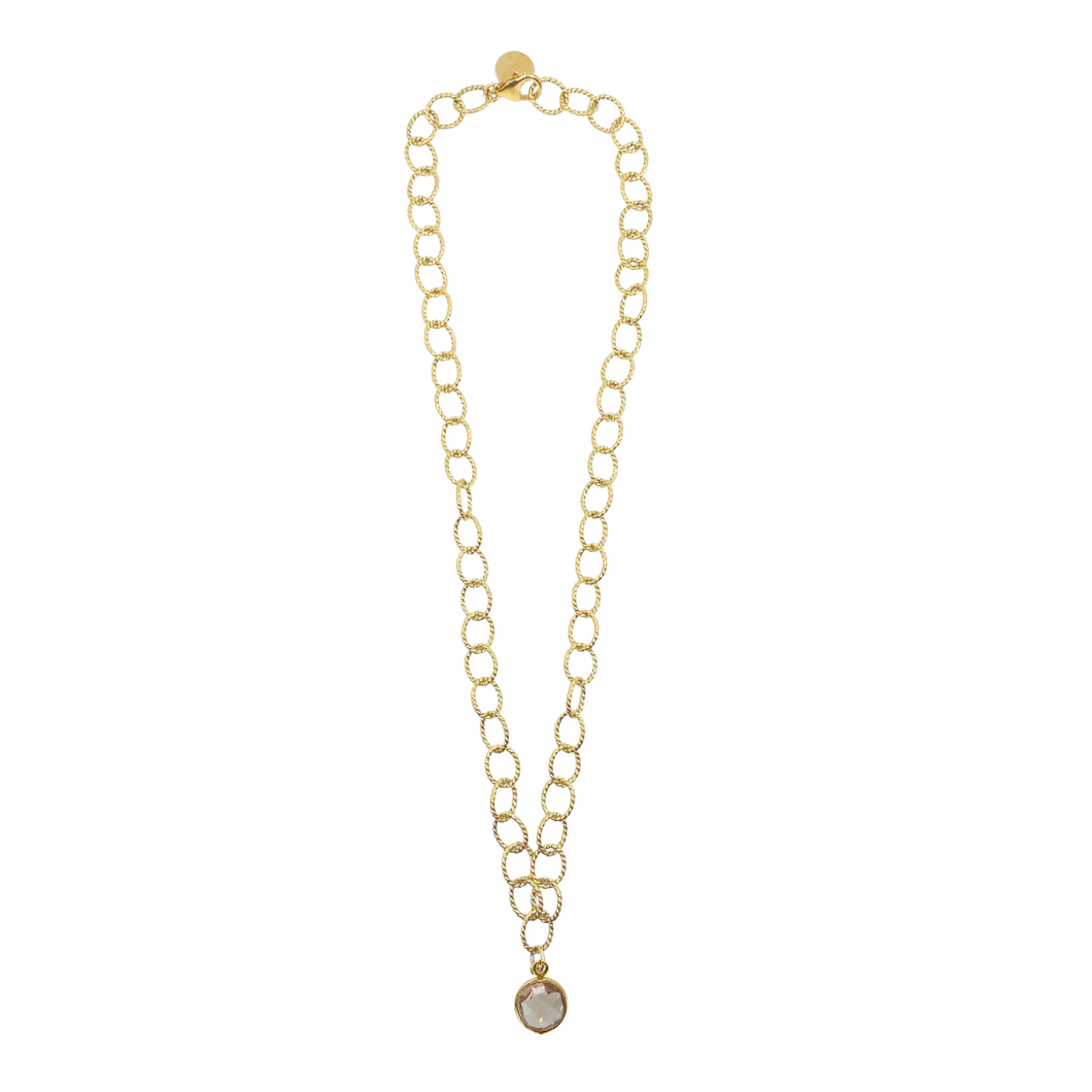Elegant gold plated chain with Morganite gemstone drop_m donohue collection