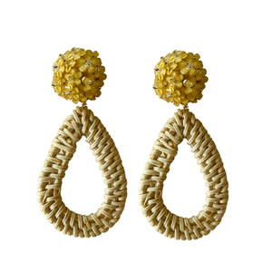 Yellow floral cluster post with rattan teardrop_m donohue collection