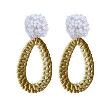 Load image into Gallery viewer, White floral cluster post with rattan teardrop_m donohue collection