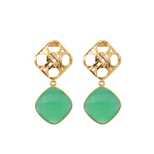 Load image into Gallery viewer, Gold wicker posts paired perfectly with a vibrant green chalcedony drop_m donohue collection