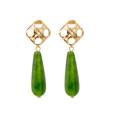 Load image into Gallery viewer, Gold woven post with apple green quartz drop_m donohue collection
