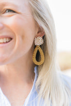 Load image into Gallery viewer, Model is wearing Julia Rattan Teardrop Earrings_m donohue collection