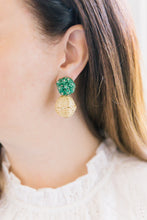 Load image into Gallery viewer, Model is wearing Liz Green Rattan Ball Earrings_m donohue collection