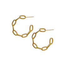 Load image into Gallery viewer, Close up view of the Blair Gold Hoop earrings_m donohue collection