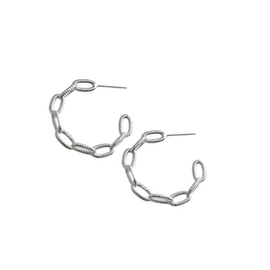 Close up view of Blair Silver Hoop Earrings_m donohue collection