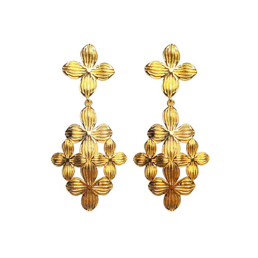 Antique inspired Gold floral post and cluster drop_m donohue collection