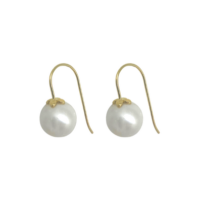 Classic pearl hook earrings with dainty floral accents_m donohue collection