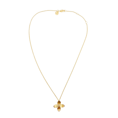 Single antique inspired gold floral pendant on delicate adjustable chain_m donohue collection