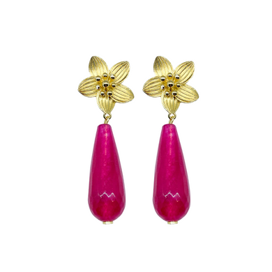 Intricate floral posts with a bright magenta quartz drop_m donohue collection
