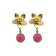 Load image into Gallery viewer, Intricate floral posts with a colorful pink jade drop_m donohue collection