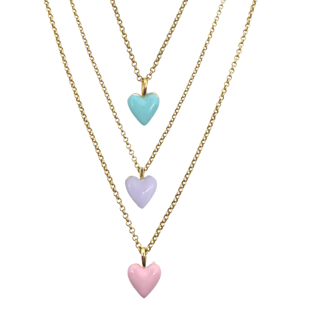 Enamel heart necklace with 14k gold-filled chain. Available in 16
