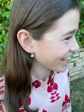 Load image into Gallery viewer, Model is wearing Little Heart Gold Earrings_m donohue collection