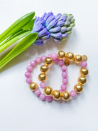 Lauren Lilac Bracelet displayed with Pamela Lilac Bracelet and purple florals_m donohue collection