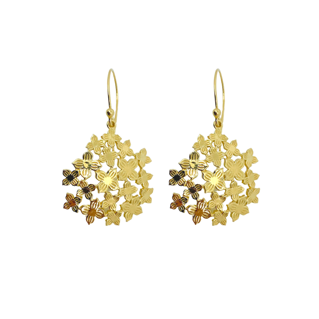 Garden inspired gold hydrangea clusters on 14k gold-filled hooks_m donohue collection