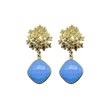 Load image into Gallery viewer, Garden inspired hydrangea post with turquoise gemstone drop_m donohue collection