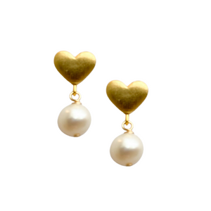 Gold plated heart posts with pearl_m donohue collection