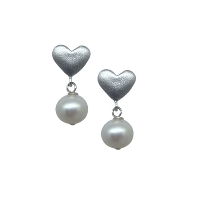 Silver plated heart posts with pearl_m donohue collection